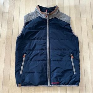 Men’s Almgwand navy gray and leather trim quilted vest, size L